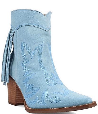 Dingo Wild Sage Suede Western Stitch Fringed Booties