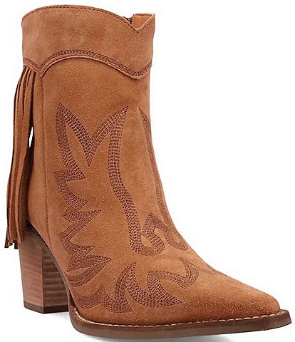 Dingo Wild Sage Suede Western Stitch Fringed Booties
