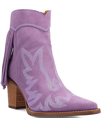 Dingo Wild Sage Suede Western Stitch Fringed Booties