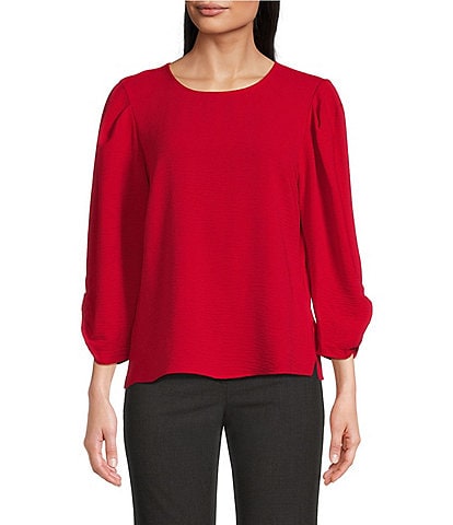 DKNY 3/4 Scrunch Sleeve Round Neck Top