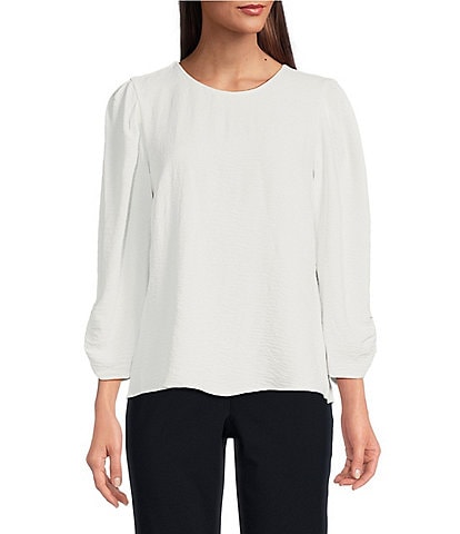 DKNY 3/4 Scrunch Sleeve Round Neck Top