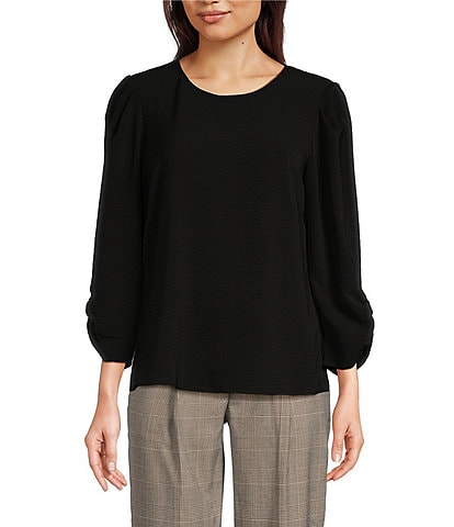 DKNY 3/4 Scrunch Sleeve Round Neck Top