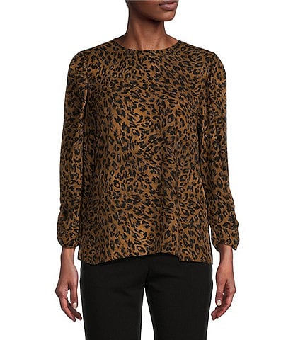 DKNY Animal Print Seersucker 3/4 Sleeve Blouse