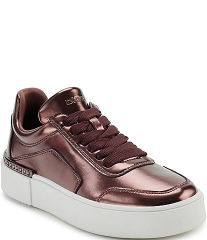 DKNY Beverley Metallic Leather Lace Up Platform Sneakers