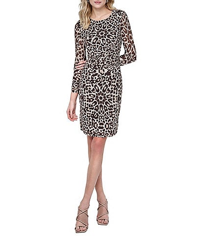 DKNY by Donna Karan 3/4 Sleeve Leopard Print Bodycon Dress