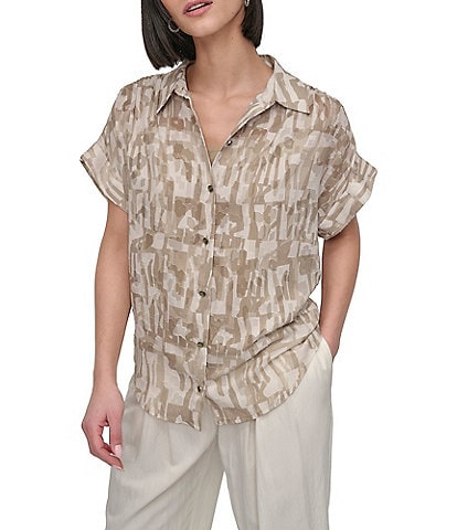DKNY by Donna Karan Burnout Short Sleeve Button Front Shirt