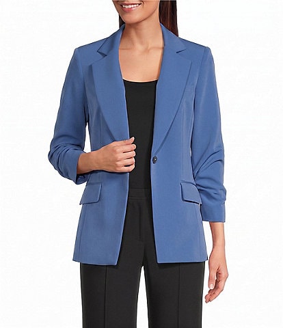 DKNY by Donna Karan Button Ruche Notch Collar Long Sleeve Jacket