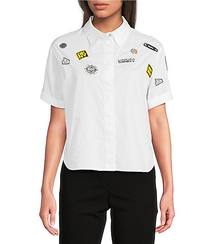 DKNY by Donna Karan Cotton Poplin Pins And Patches Button Front Shirt