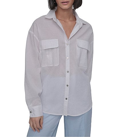 DKNY by Donna Karan Cotton Voile Long Sleeve Button Front Shirt