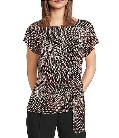 DKNY by Donna Karan Crew Neck Short Sleeve Side Tie Top