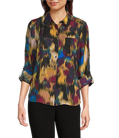 DKNY by Donna Karan Georgette Roll Tab Sleeve Button Front Shirt