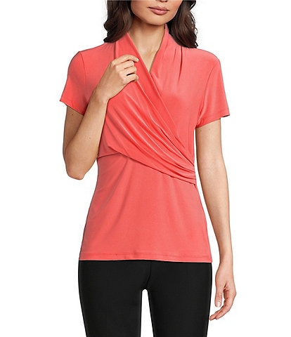 DKNY By Donna Karan Jersey Knit Side-Ruched V-Neck Short Sleeve Top