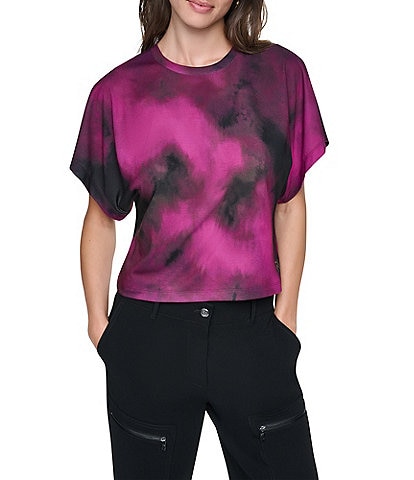 DKNY by Donna Karan Knit Multi Print Crew Neck Short Sleeve Pullover Shirt