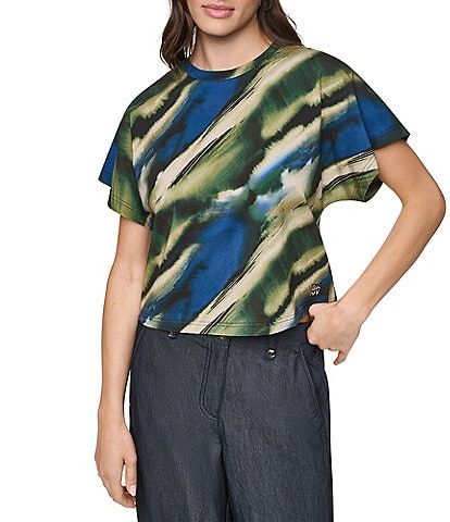 DKNY by Donna Karan Knit Multi Print Crew Neck Short Sleeve Pullover Shirt