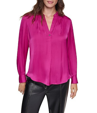 DKNY by Donna Karan Knit V-Neck Long Sleeve Pullover Blouse
