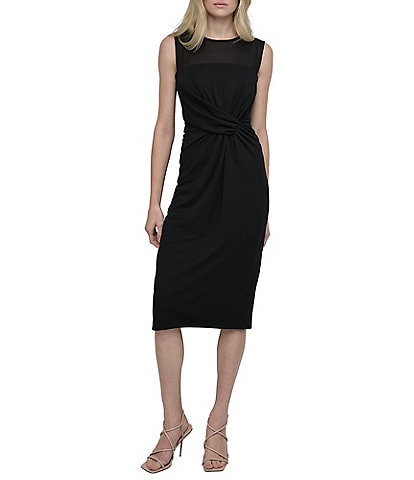 DKNY by Donna Karan Mesh Crew Neck Twisted Front Sheath Dress