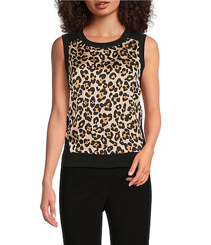 DKNY by Donna Karan Mix Media Crew Neck Sleeveless Top
