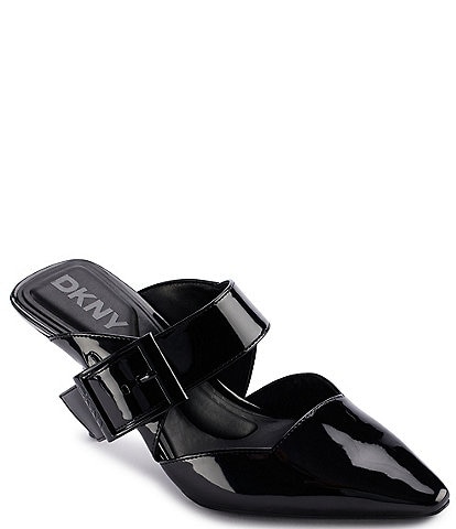 DKNY by Donna Karan Nardin Patent Buckle Strap Mules