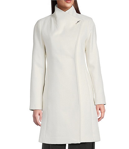 DKNY by Donna Karan Petite Size Wool Blend Stand Collar Snap Front Coat