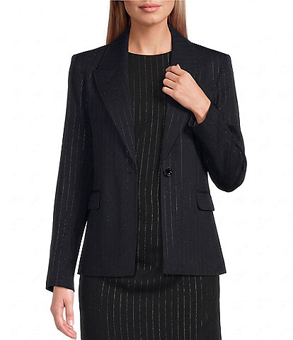 DKNY by Donna Karan Pinstripe Studded Notch Collar Long Sleeve Coordinating Jacket
