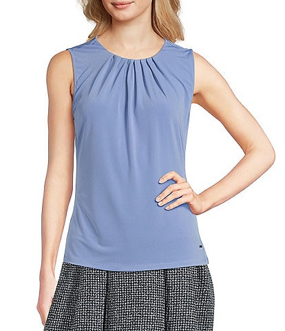 DKNY by Donna Karan Pleated Crew Neck Sleeveless Top