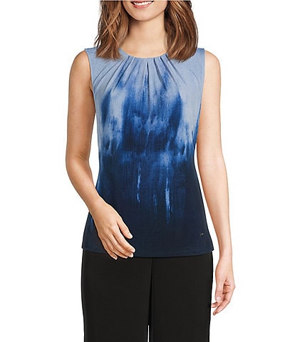 DKNY by Donna Karan Pleated Crew Neck Sleeveless Top