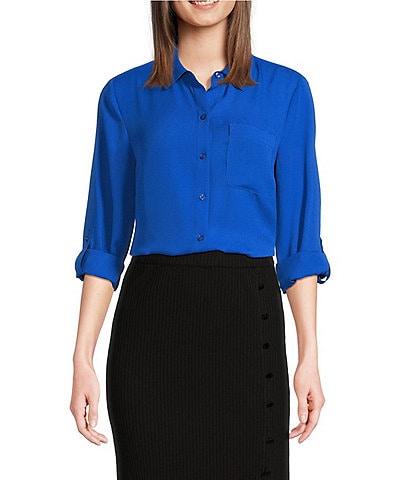 DKNY by Donna Karan Point Collar Roll-Tab Sleeve Button Front Shirt