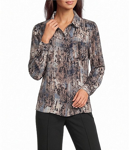 DKNY by Donna Karan Roll Tab Point Collar Button Front Blouse