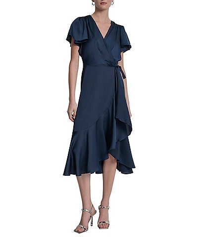 DKNY by Donna Karan Short Sleeve Faux Wrap Midi Dress