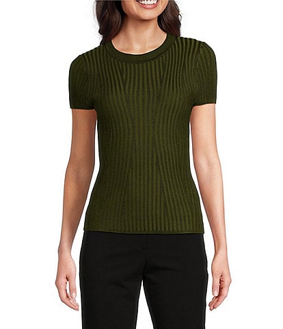 DKNY by Donna Karan Short Sleeve Transfer Rib Knit Top