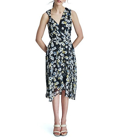 DKNY by Donna Karan Sleeveless Floral Print Wrap Dress