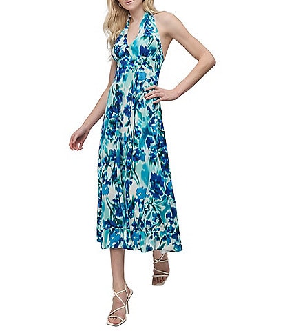 DKNY by Donna Karan Sleeveless Halter Neck Fit and Flare Midi Dress