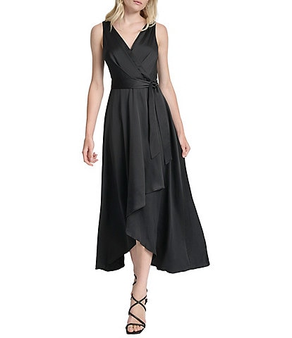 DKNY by Donna Karan Sleeveless High-Low Hem Midi Wrap Gown