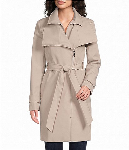 DKNY by Donna Karan Softshell Stand Collar Asymmetrical Zip Trench Coat