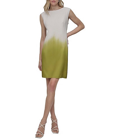 DKNY by Donna Karan Stretch Ombre Boat Neck Sleeveless Sheath Dress
