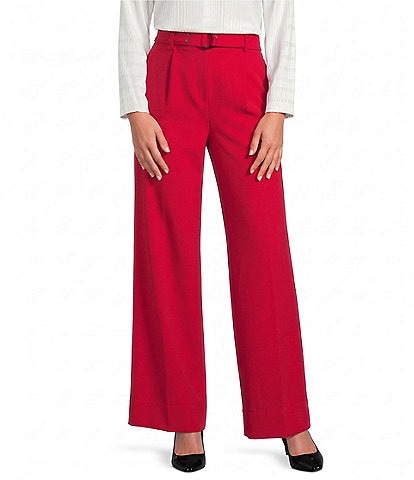 DKNY By Donna Karan Tech Tailoring High Rise Flat Front Full Length Belted Pants