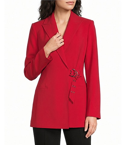 DKNY by Donna Karan Tech Tailoring Notch Collar Long Sleeve Front Belt Jacket