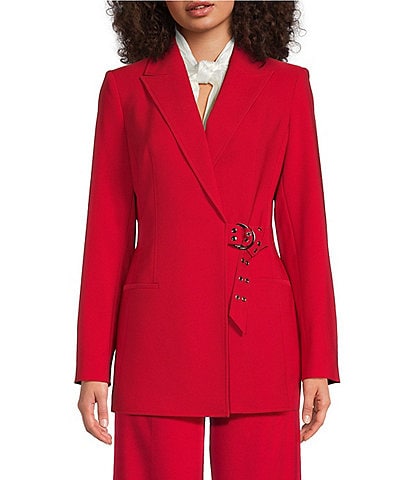 DKNY by Donna Karan Tech Tailoring Notch Collar Long Sleeve Front Belt Jacket