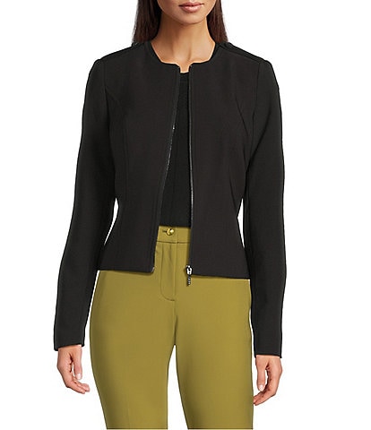 DKNY by Donna Karan Tech Tailoring Ruffle Back Zip Front Jacket