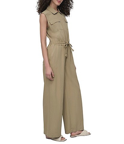 DKNY by Donna Karan Tumble Twill Sleeveless Utility Jumpsuit