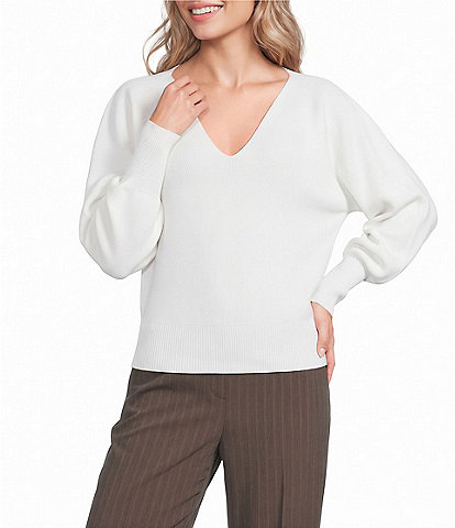 DKNY by Donna Karan V-Neck Extended Cuff Dolman Sleeve Sweater