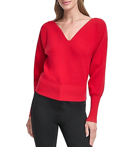 DKNY by Donna Karan V-Neck Extended Cuff Dolman Sleeve Sweater