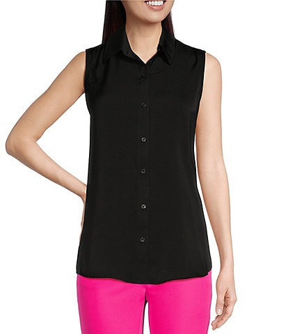 DKNY Collared Neckline Sleeveless Button Front Blouse