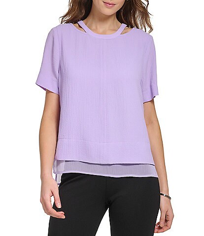 DKNY Crepe Woven Shoulder Cut-Out Top
