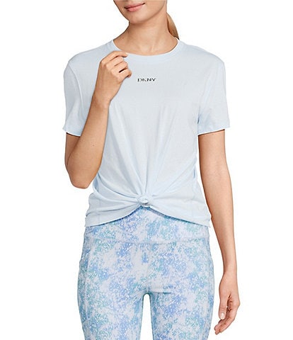 DKNY by Donna Karan Crew Neck Short Sleeve Knot Front Tee Shirt