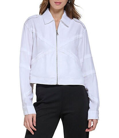 DKNY Crinkle Dressing Zipper Front Statement Jacket