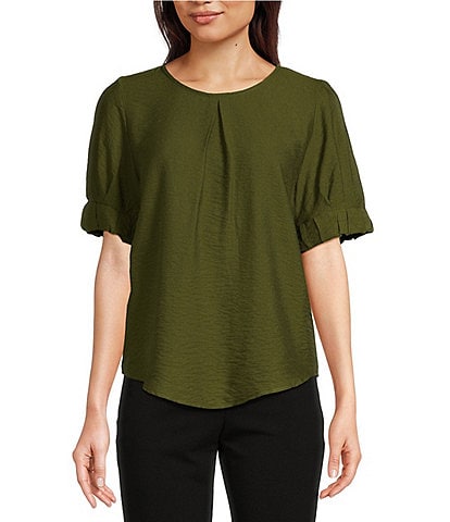 DKNY Crinkle Roll Short Sleeve Crew Neck Top