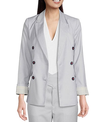 DKNY Double Breasted Long Cuff Sleeve Notch Lapel Button Front Jacket