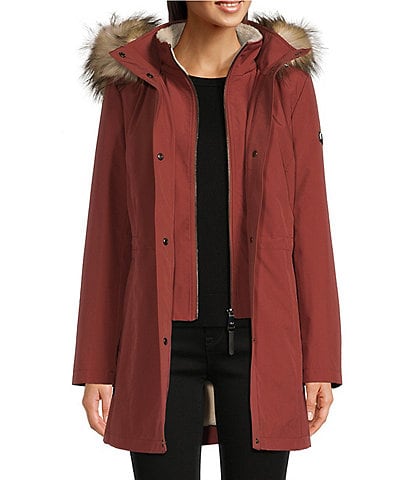 DKNY Faux Fur Hooded Front Zip Coat