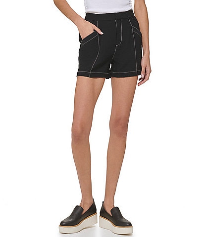 DKNY Flat Front Contrast Stitching High Rise Shorts